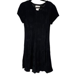 Vintage, Size 8, Tonal Black Dress, Floral Dragon Print, Bias Cut, Minimalist